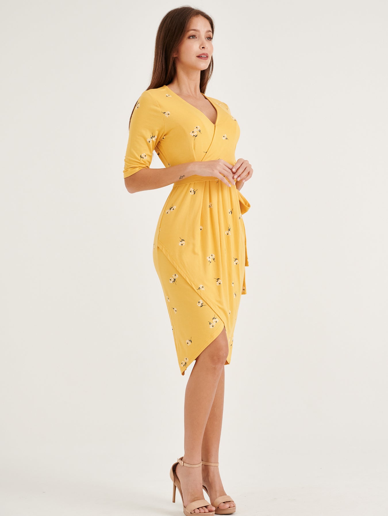 Leilani V-Neck Yellow Flora Nursing Dress