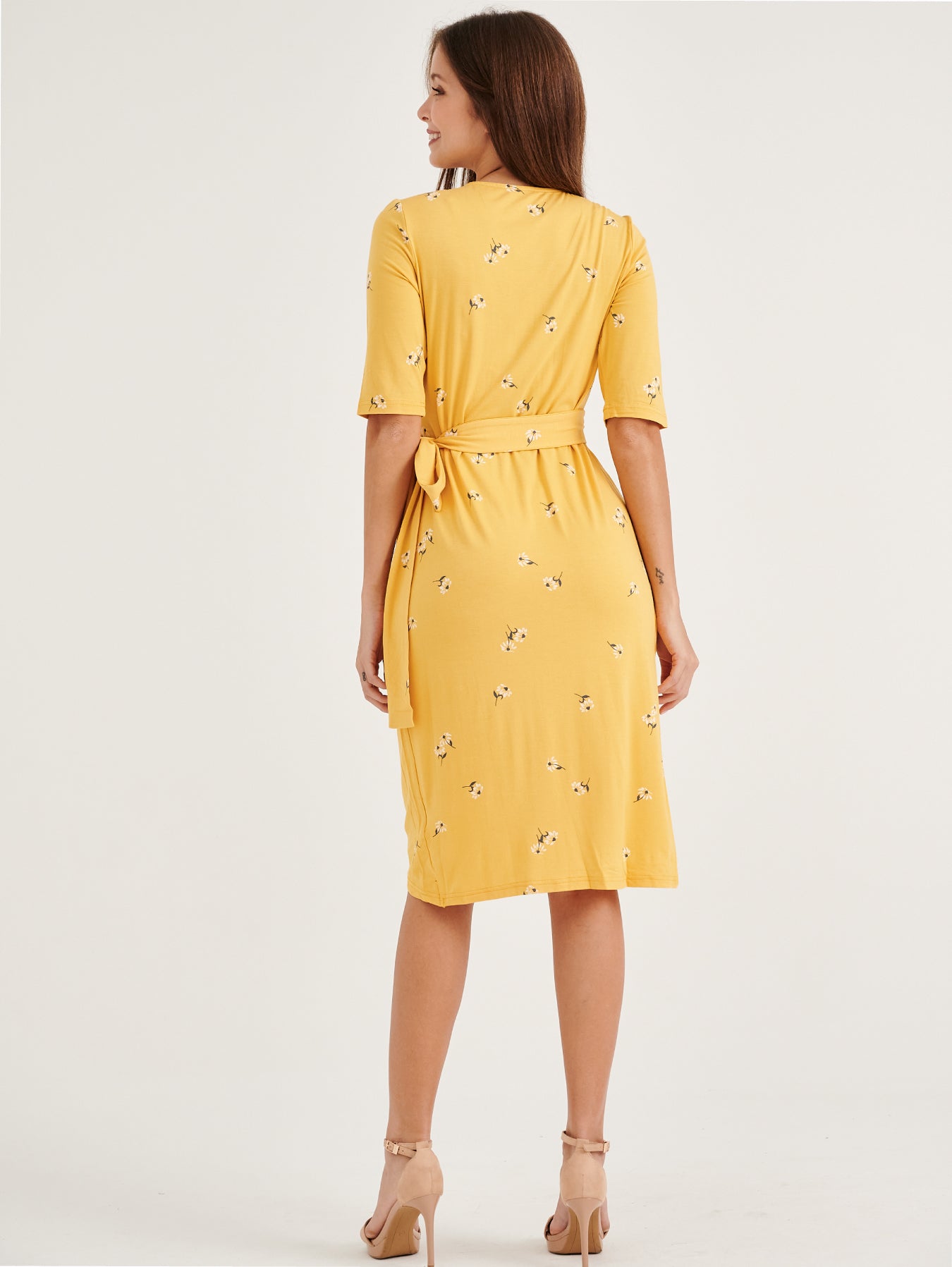 Leilani V-Neck Yellow Flora Nursing Dress