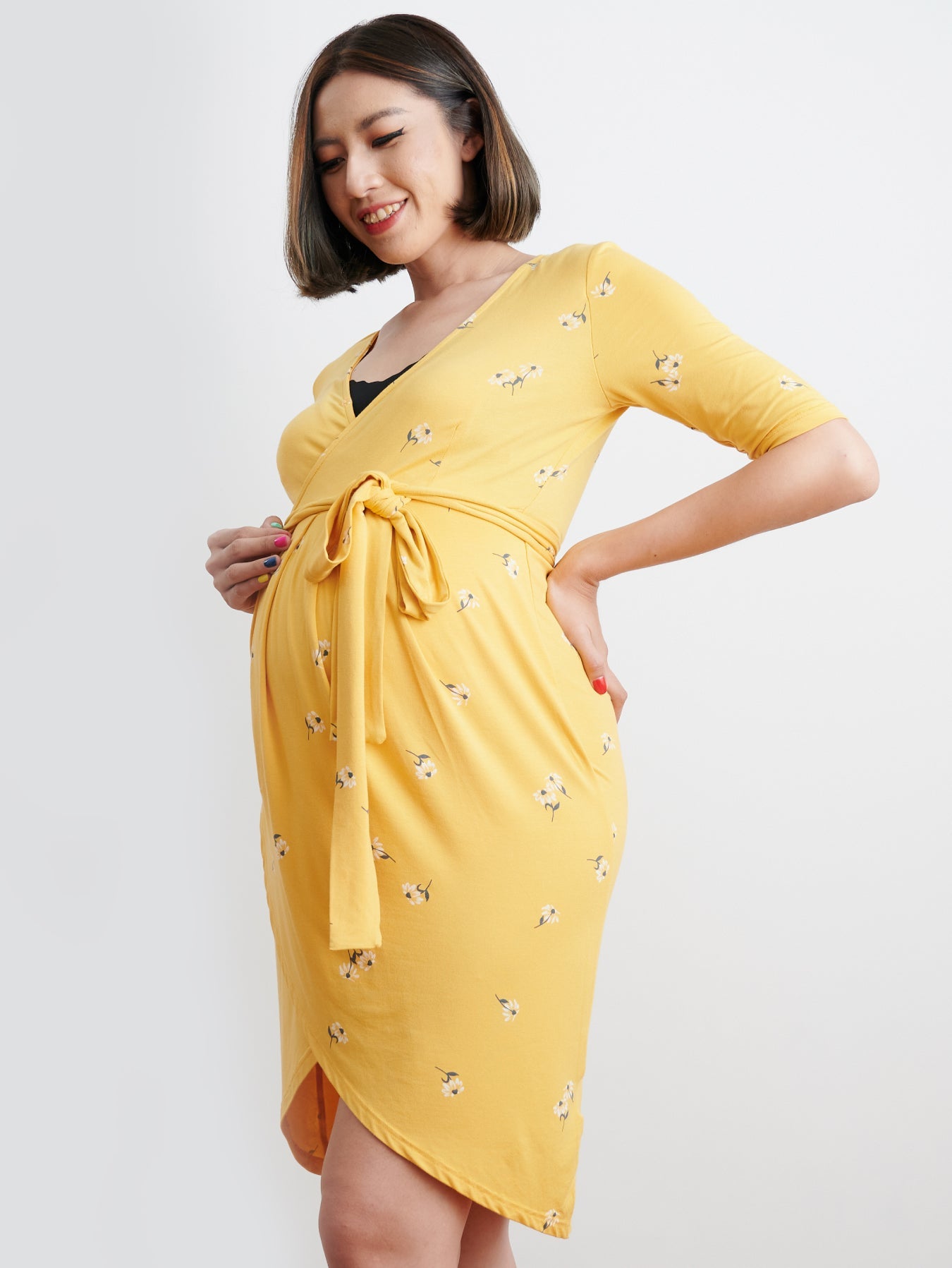 Leilani V-Neck Yellow Flora Nursing Dress