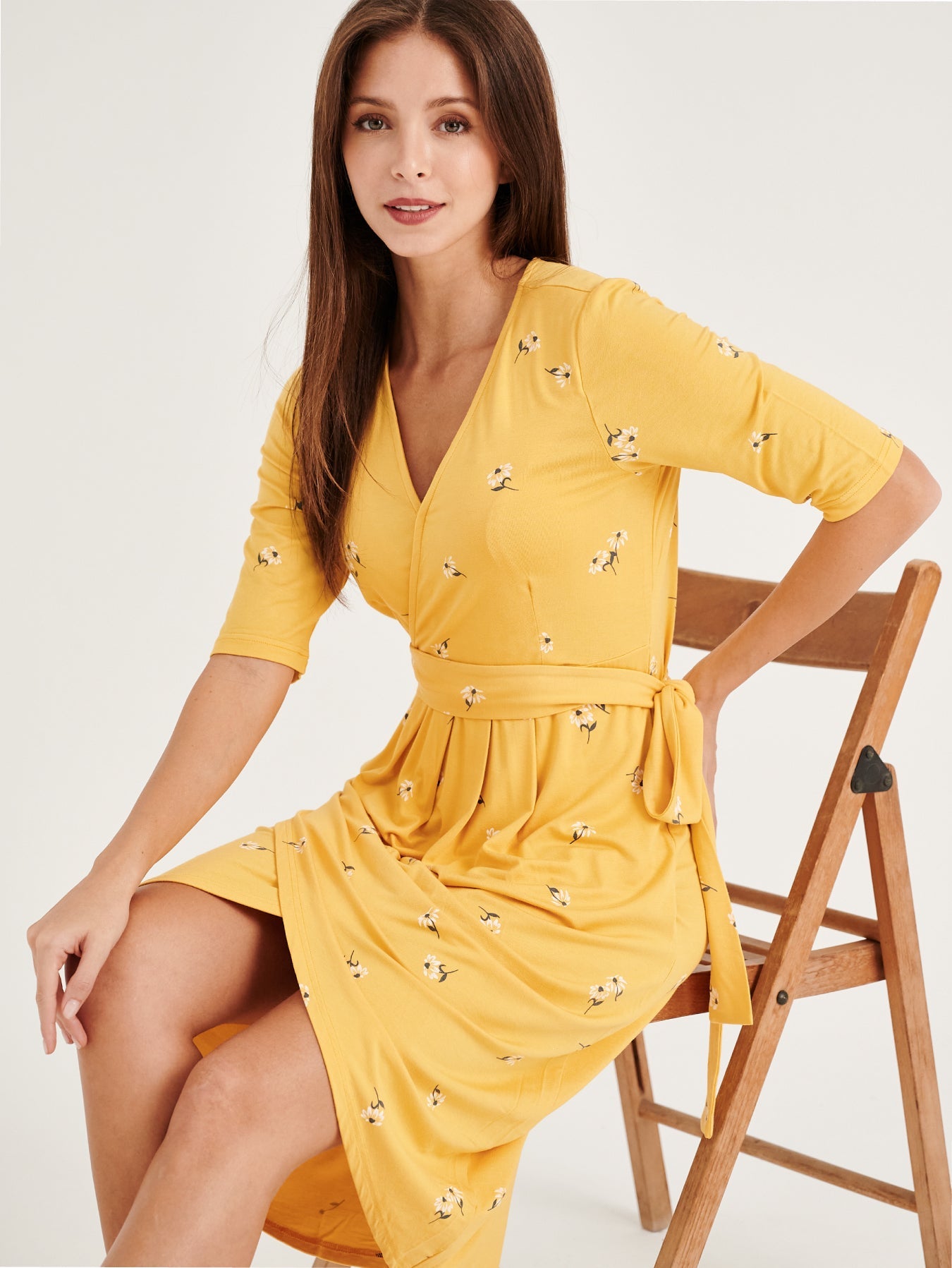 Leilani V-Neck Yellow Flora Nursing Dress