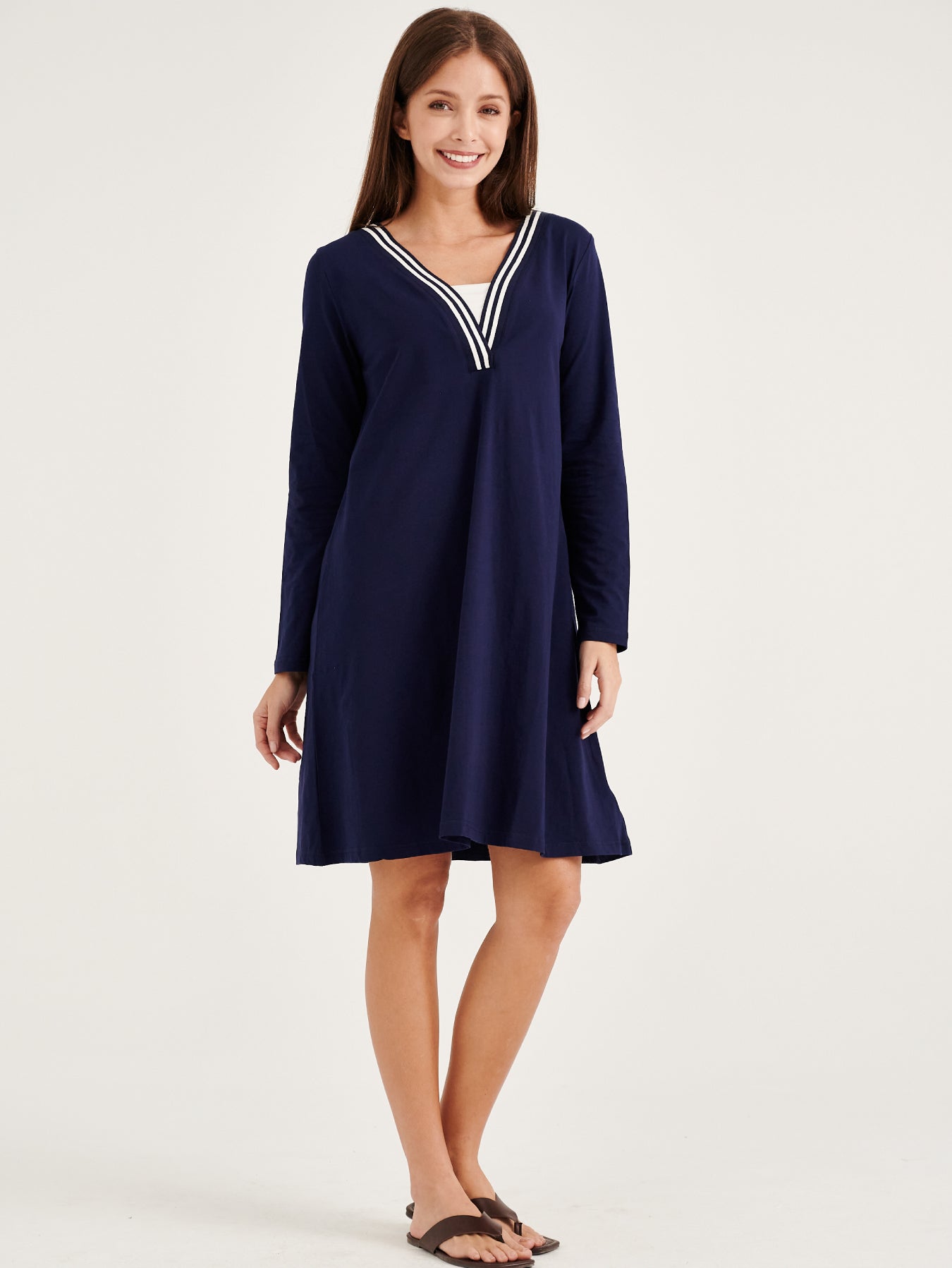 Jayvee Navy Striped V-neck Mini Dress