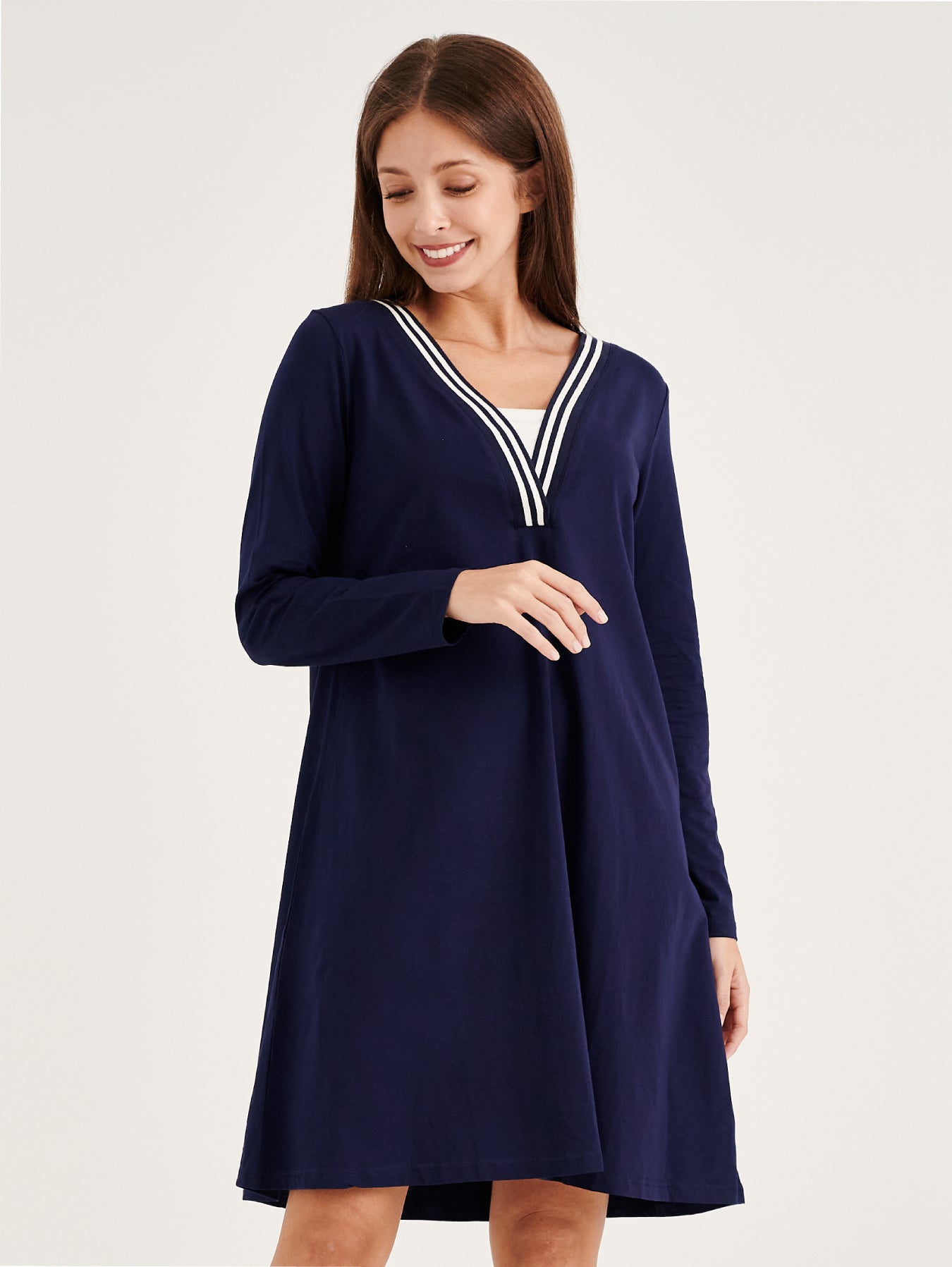 Jayvee Navy Striped V-neck Mini Dress