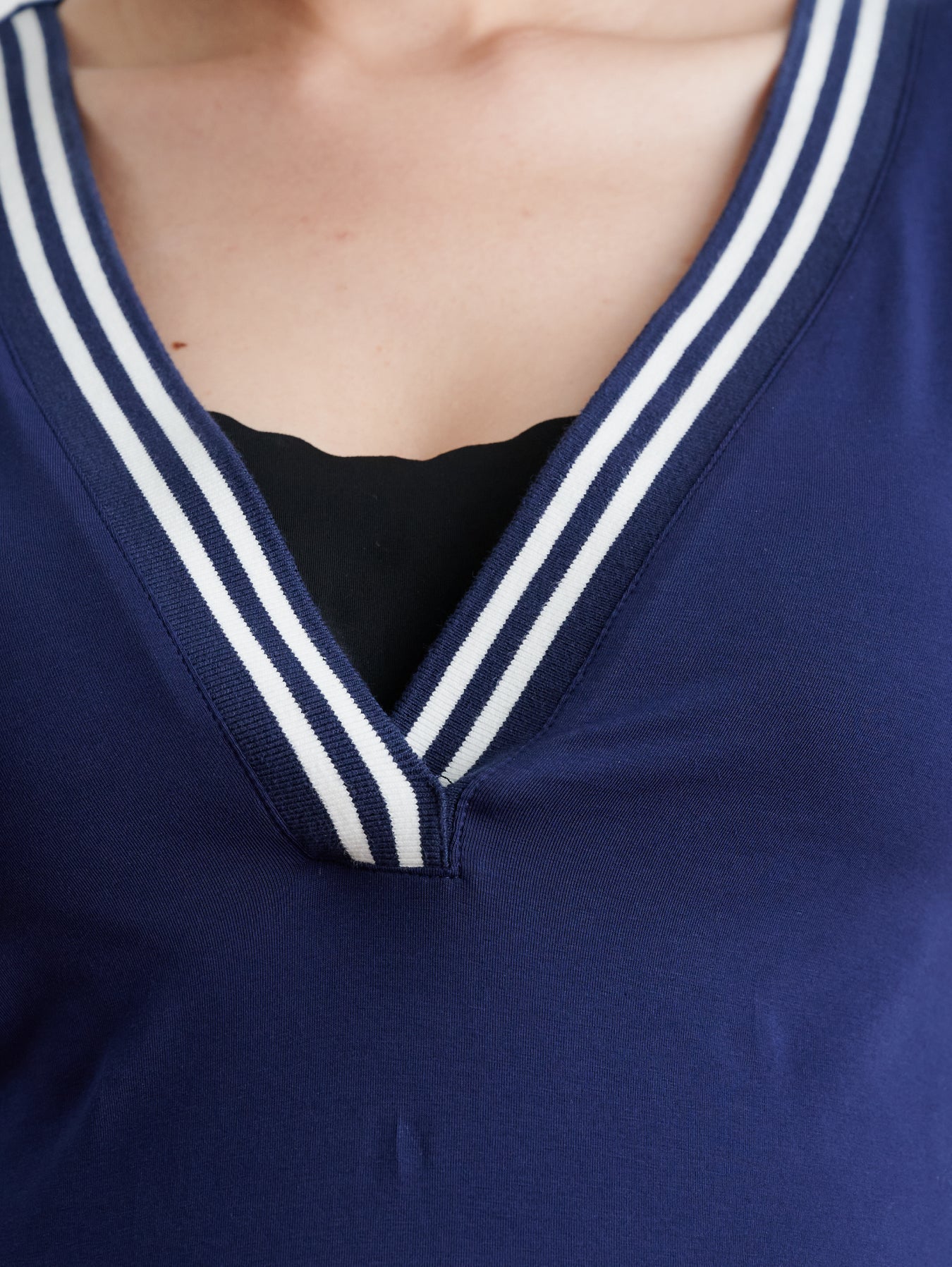 Jayvee Navy Striped V-neck Mini Dress