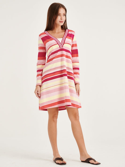 Gianni Pink Striped V-neck Mini Dress
