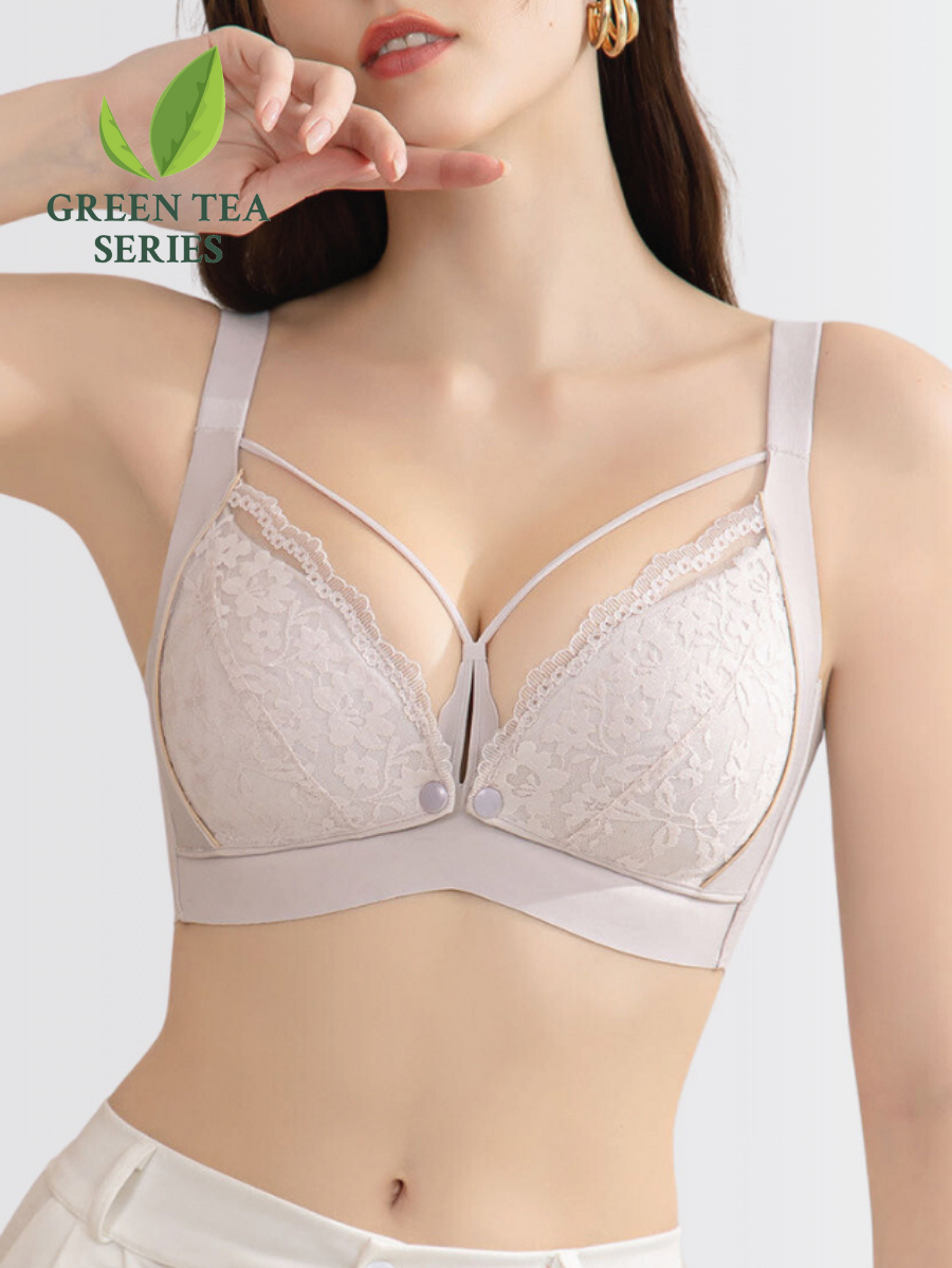 Premium Green Tea Lace Push Up Middle Button Nursing Bra