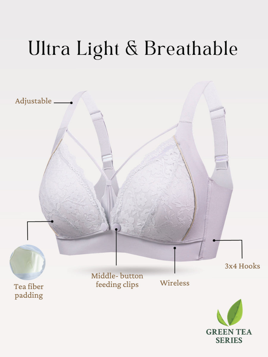 Premium Green Tea Lace Push Up Middle Button Nursing Bra