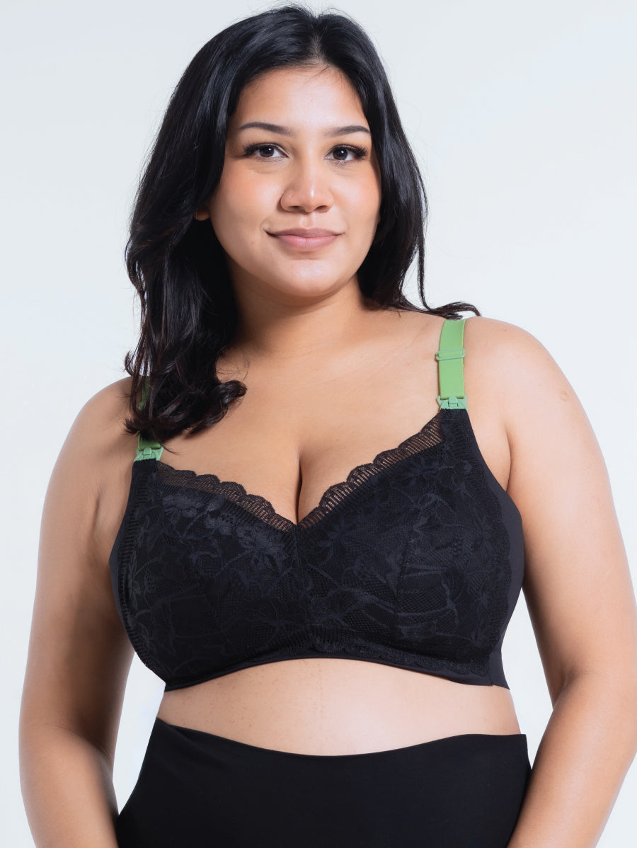 Plus Size 2-Tone Green Tea Lace Top Open Nursing Bra