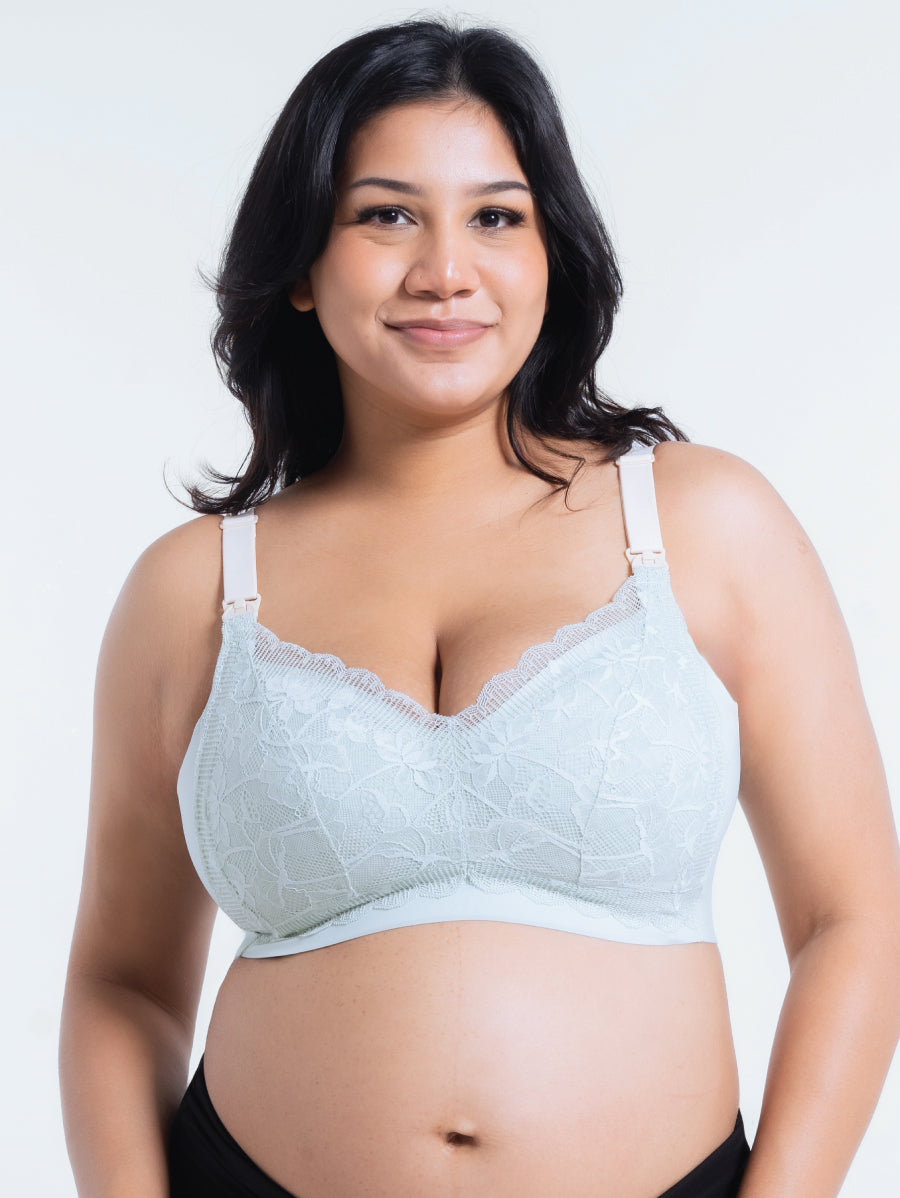 Plus Size 2-Tone Green Tea Lace Top Open Nursing Bra