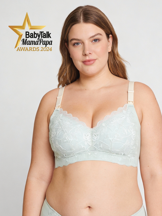 Plus Size 2-Tone Green Tea Lace Top Open Nursing Bra