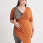 V-Neck Rib-knit Tie Nursing Brown with Leopard Printed Bodycon Dress