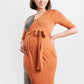 V-Neck Rib-knit Tie Nursing Brown with Leopard Printed Bodycon Dress