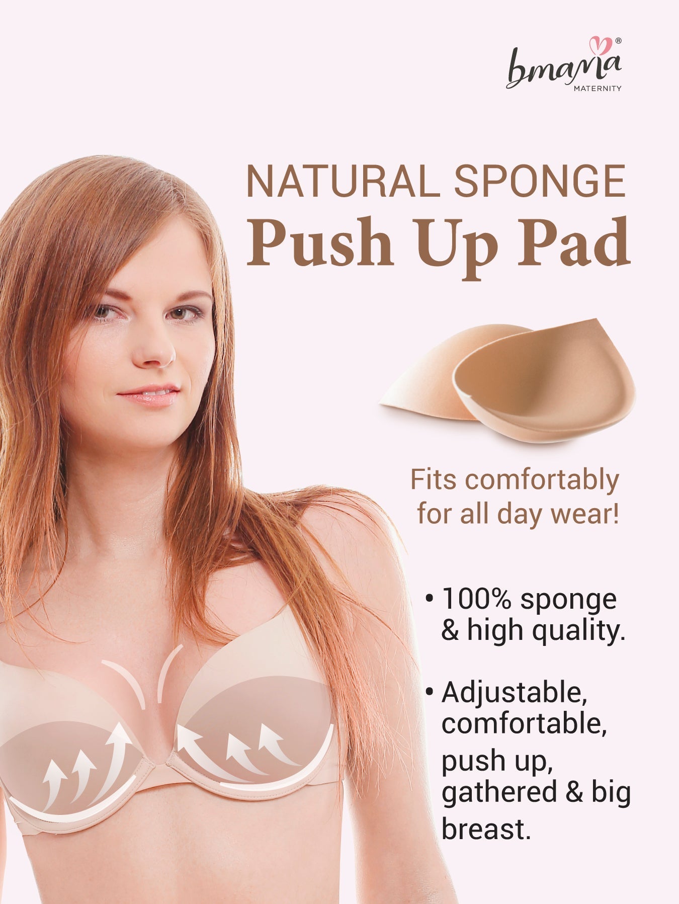 Bmama Natural 3D Sponge Bra Pads Push Up Breast Enhancer